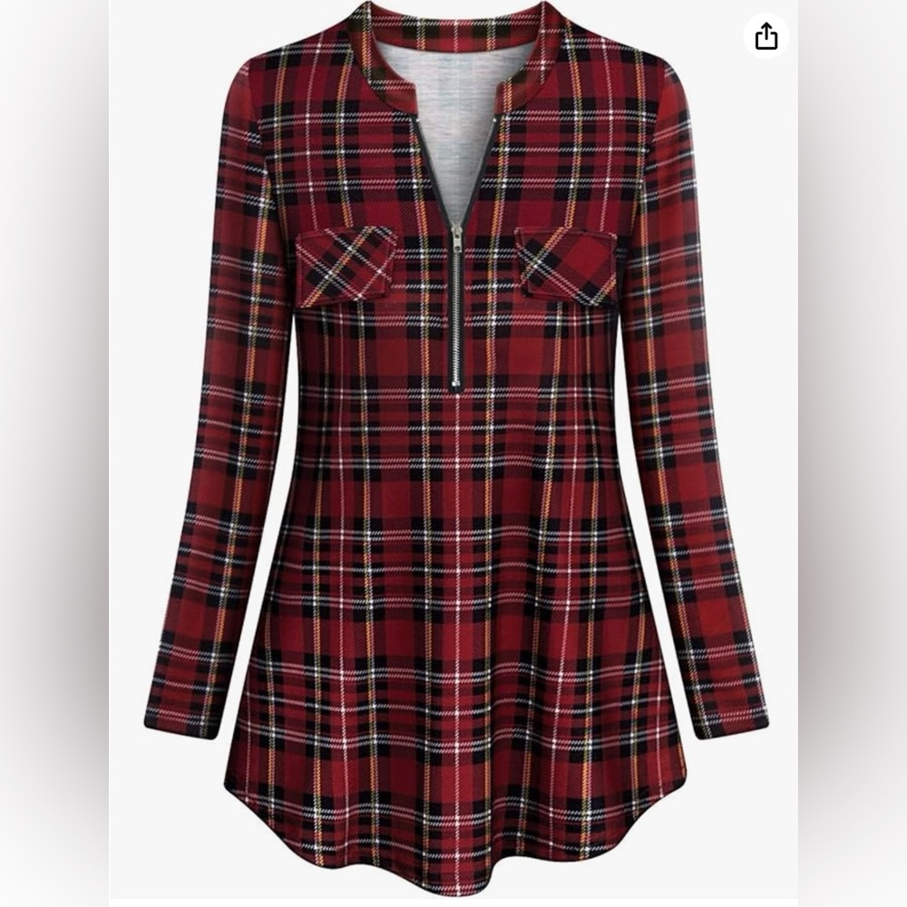 Tanst Sky Long Sleeve Red Plaid Tunic Blouse (Size 2XL)